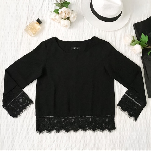 HNOSS SUIT Tops - Black eyelash lace trim blouse